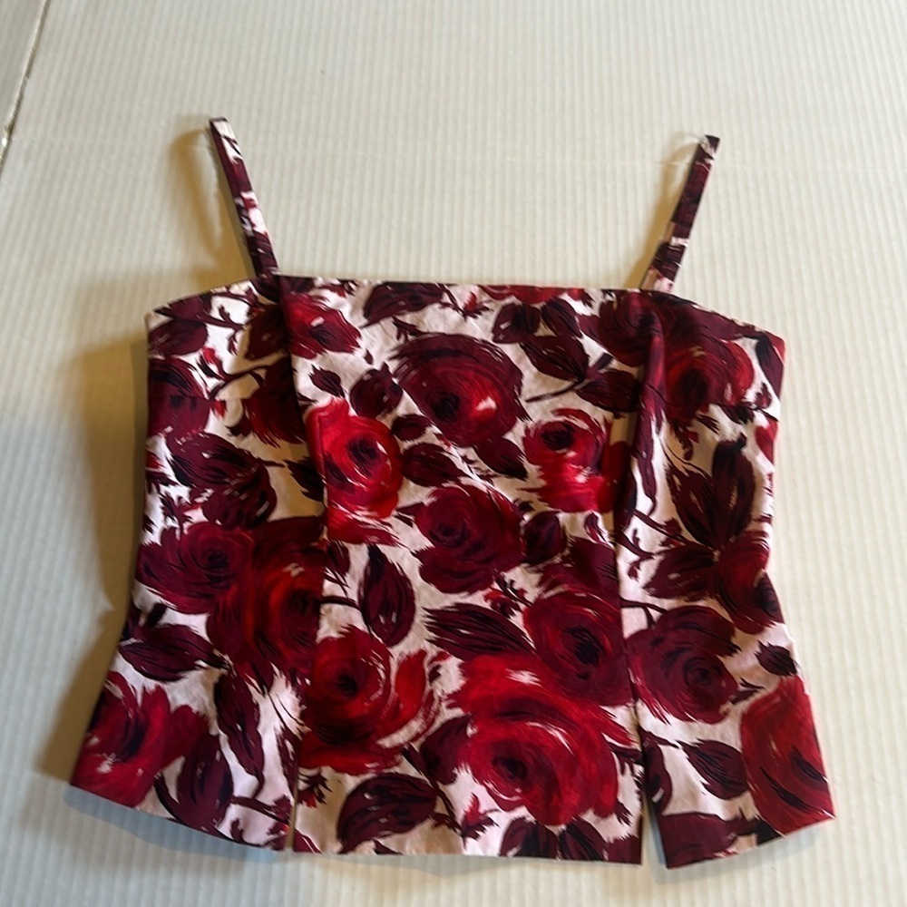 Trina Turk Los Angeles sleeveless red burgundy floral top adjustable straps - Picture 1 of 11